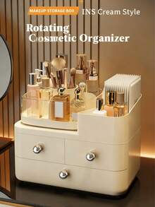 1 pieza Organizador de maquillaje giratorio, Organizador de tocador de alta gama para el dormitorio, Estantería de almacenamiento de cosméticos multifuncional para el hogar, Organizador de maquillaje de 3 niveles, Decoración para el cuarto de maquillaje - Multicolor - Ver 2
