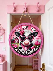 “爱你到永远”情人节木质圆形花环 - 浪漫乡村风格门饰，完美节日礼物，适合温馨的家、客厅、庭院和卧室装饰 - 彩色 - 查看 6