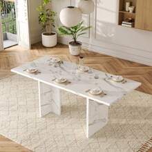 Tamanho adequado, 140/180*80 cm, adequado para 6-8 pessoas, formato certo, verdickte Tischplatte, einfachen Stil, Tisch für Esszimmer, Küche, Wohnzimmer, Weißer Marmor - Mármore branco - Ver 5