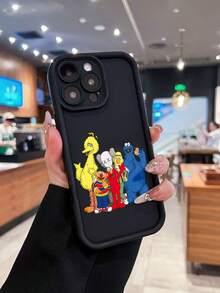Amigos de Barrio Sésamo y personajes geniales de . Esta elegante funda es compatible con los modelos  17, 16, 15, 14 Pro Max, 13, 12, 11, XR y XS Plus. Fabricada en silicona TPU, ofrece protección contra golpes y caídas, además de una sensación superior. Es un regalo ideal para familiares, amigos y seres queridos, y una opción perfecta para Año Nuevo. - Negro - Ver 1