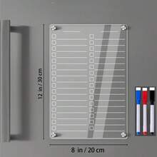 一套亚克力磁性冰箱贴计划板 - 1块12x8英寸透明干擦白板，带待办事项清单和购物清单，3支水性马克笔，1个板擦 - 磁性冰箱贴白板 - 彩色 - 查看 4