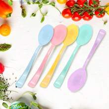 50 Pcs Pastel Plastic Spoon Heavy Duty 5 Macaron Colors Iludes   Yw Teal  Iridescent Ware Pastel Disposable Ware For Birthday Garden Party  Shower - 粉彩 - 查看 4