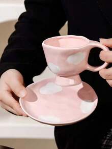 1pc Cute Blue Sky & White Cloud Ceramic Coffee Cup & Saucer Set, Lovely Cartoon Stemware, Birthday Blessing, Party Supplies, Gift For Boyfriend Or Girlfriend - Multicolor - View 12