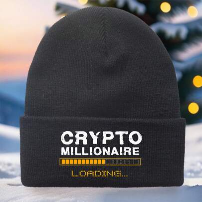 1 Piece, Regarding "CRYPTO MILLIONAIRE LOADING" Printed Knit Hat, {Cryptocurrency 0k Billionaire Loading}, Couple's Warm Hat, Suitable For Autumn And Winter Comfort, Casual Holiday Gift, Everyday Accessory, Unisex, Fashionable .