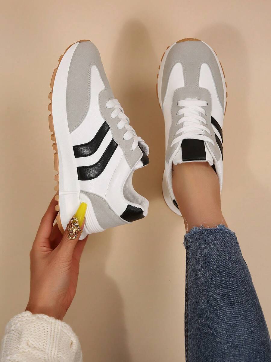 Größere Größen Taille schlankmachende Chunky Sneaker für Frauen, 2026 neue Plateau Lässig Studentensportschuhe - Beige - Übersicht 1