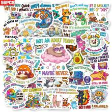 56pcs Funny Animal Text Cute Cartoon Silly Doodle Series Stickers, Suitable For Scrapbook, Diary, Notebook, Water Bottle, Car Etc. Faith-Based Design With Positive Messages, Great Gift - Multicolor - View 1