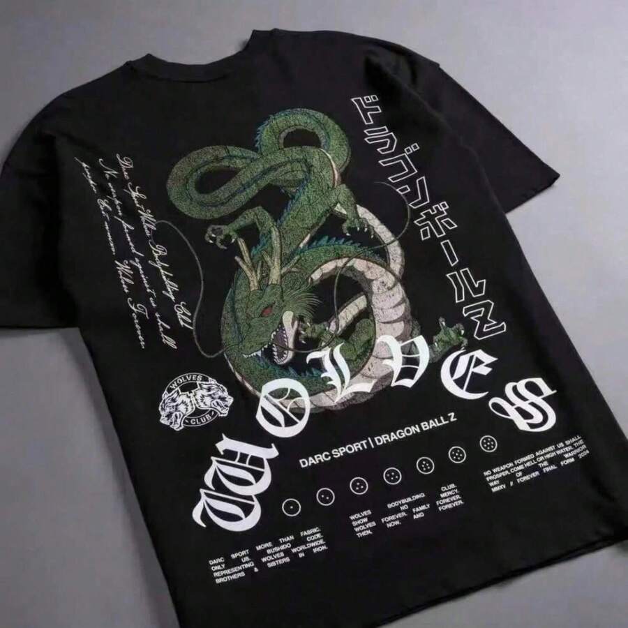 Dragon DARCSPORT Wolf Head High Quality Women's T-Shirt Summer City Fitness Sport Loose Casual Crewneck Men's T-Shirt Cotton - 黑色 - 查看 1