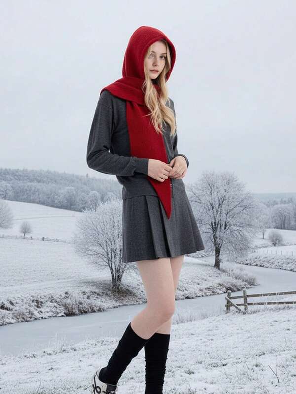 1pc Women's Solid Color Triangle Hooded Scarf, Cute Street Style Nylon, Fashion Versatile & Playful, Suitable For Indoor/Outdoor Commute Wear, Autumn/Winter