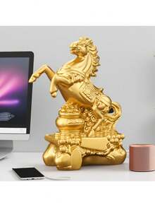1 pieza Estatua decorativa de caballo dorado de resina, adecuada para decoración del hogar y oficina, ornamento auspicioso del Año Nuevo Chino - Multicolor - Ver 2