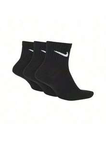 Nike Logo 纯色舒适训练礼盒袜，男女通用 3 双装，黑色 - 黑色 - 查看 2