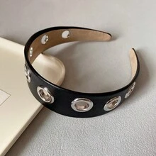Personalized Wide Leather Headband, Punk Style, Minimalist Hollow Metal Headband, Pressure Hair Accessories And Headpieces, Hair Band, Hair Hoop - Multicolor - View 11