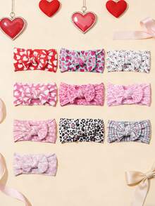 1pc Heart Print Bow Baby Headband, Soft Comfortable Jacquard Nylon Infant Headwear, Valentine's Day Baby Hair Accessory - Multicolor - View 4