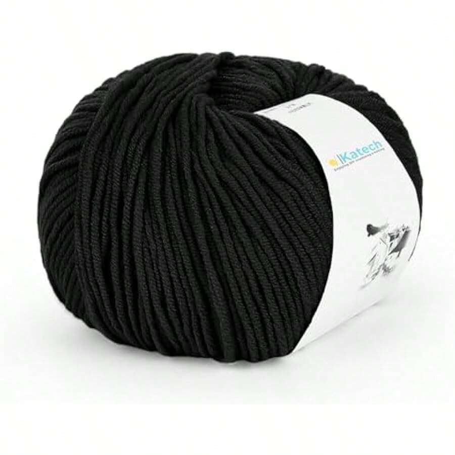 Cotton Yarn For Crocheting-55% Cotton 45% Acrylic-Super Soft Milk Cotton Yarn-Great Crochet And Knitting Starter Kit For Colorful Craft-1pack(Black) - 黑色 - 查看 1