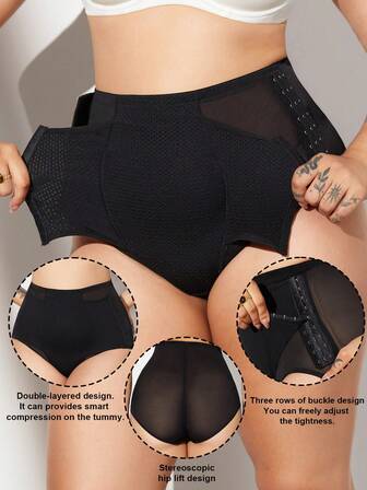1 pieza Panty de control de abdomen de talla grande para mujer, de material de malla con cintura ajustable, que levanta el trasero