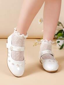 Giày bệt mũi tròn màu trắng đính ngọc trai, thiết kế tối giản với khóa dán, dành cho bé gái, mềm mại và thoải mái, thích hợp cho mùa xuân/hè, giày Mary Jane Oxford cho hoạt động ngoài trời, kỳ nghỉ, biểu diễn, dự tiệc. - trắng - Xem 18