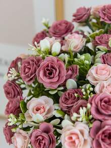 1/3/5pcs Romantic Artificial Flower Decor, Plastic Rose Bouquet, Fake Plants, Eucalyptus Leaves, Suitable For Wedding, Room, Home, Hotel, Party, Events, New Year Gift, Handheld Floral Arrangement, Applicable For Valentine's Day, Wedding/Home/Bedroom/Living Room/Dining Table Decoration/Bridal Bouquet/Outdoor Garden