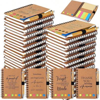 40 Sets Employee Appreciation Gifts Spiral Notebooks With Sticky Notes Notepads Thank You Journals Inspirational Bamboo Ballpoint Pens Bulk Christmas Gift For Nurse Teacher Coworker