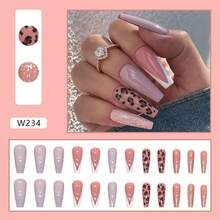 Taro Milk Jelly Long Wearable Nails Simple French Leopard Print With Glitter Fashion Simple Personality European And American Style Nail Tips Fake Nails - 1 - 查看 2