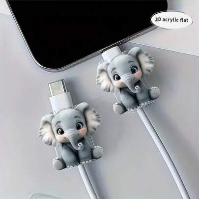 Cute Elephant Bite Protector Cable Organizer, Compatible With Apple Lightning Cable, Type-C Cable, Prevents Breakage And Scratches