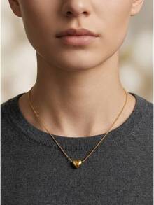 3D Heart Pendant Necklace For Women - Dainty Gold Layering Choker, Coquette Core & Minimalist Everyday Jewelry (Adjustable Chain,  Viral Gift) - Gold - View 6