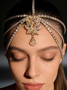 New Multilayer Water Drop Headchain, European And American Fashion Evening Party, Rhinestone Hair Chain, Fashionable Floral Hair Chain - Multicolor - View 2