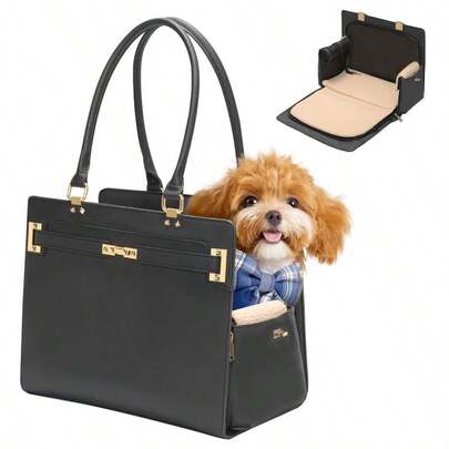 en 1 elegante bolso de mano suave para perros pequeos, gatos, bolsa plegable de moda para cachorros de animales pequeos con bolsillos negro, 15 pulgadas de largo x 7.5 pulgadas de ancho x 12.2