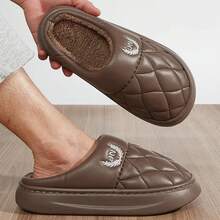 Warm Slippers For Men EVA Memory Foam Indoor Shoes Thick Bottom Plush Waterproof Flat Comfortable Luxury House - Gray - View 5