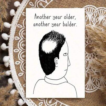 1张趣味光头男卡通设计生日贺卡，带信封，男女通用贺卡，适合所有人，办公用品，文具，家居装饰 - 可定制空白处，可写祝福语。