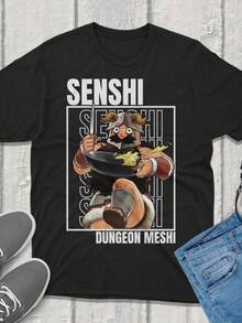 Senshi Dungeon Meshi Delicious In Dungeon TShirt Anime Graphic Tee Vintage Streetwear Unique Design Gamers & Anime Fans (1) - 黑色 - 查看 2