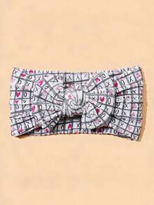 1pc Heart Print Bow Baby Headband, Soft Comfortable Jacquard Nylon Infant Headwear, Valentine's Day Baby Hair Accessory - Multicolor - View 13