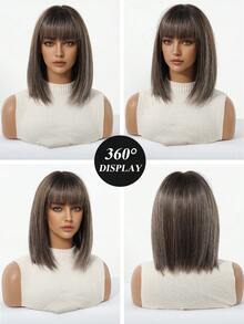 12-Inch Women's Ombre Bangs Bobo Wig - Made Of Heat-Resistant Silk Material, With Rose Net Cap - Elegant And Natural, Suitable For Daily Wear, Perfect For Family Gatherings, Daily Travel, And An Ideal Gift For Girls On Holidays - Gray Highlight - View 8