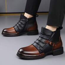 Botas Chelsea altas para hombre: estilo business casual, con hebillas y cremalleras laterales. Con un diseño resistente y un forro cómodo, son ideales para desplazamientos diarios, uso en la oficina y actividades al aire libre en otoño e invierno. - Marrón - Ver 1