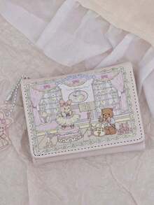 1pc Cute Rabbit & Bear Cartoon Coin Purse, Waterproof-Proof Multi-Card Slots Compact Luxury Short Wallet, Women Wallet, Coin Purse, Wallet, Wristlet, Small Wallet, Wallet, Card Holder, Coin Pouch - 彩色 - 查看 9