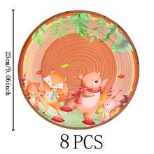 树桩动物造型一次性餐具套装，7/9英寸派对餐盘，一次性纸盘和纸杯，适用于节日、婚礼、订婚、生日、派对、庆典礼物及婚礼派对用品 - 彩色 - 查看 10