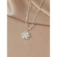 1pc Glamorous Gold-Plated Lily Flower Vintage Style Necklace, Suitable As Women's Day, Holiday Jewelry Gift - Bạc - Xem 4
