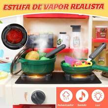 JCH-Nasjac Juguete de Cocina para Niños 63 Piezas Juego de Imaginación Cocinas con Luces Sonido y Spray Juguete de Corte Cocina Cocinas de Inducción de Fregadero Regalo de Navidad Niño Niña 3+ Años - Rojo - Ver 4
