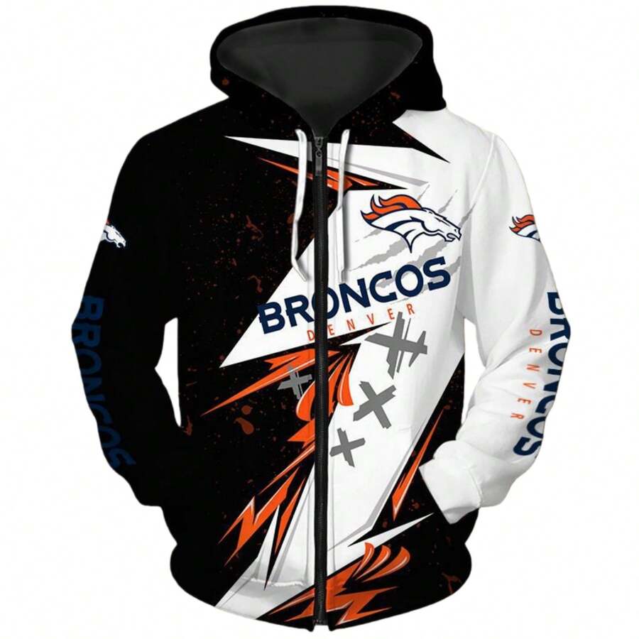 Denver Broncos Hoodie 3D Zip Hoodie Thunder Graphic Gifts For Fans - I - Multicolor - View 1