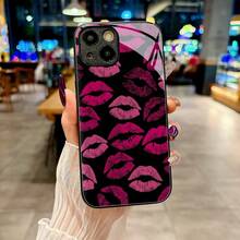 Kiss Marks Pop Art Style Fashion Statement High-End Fashion,Shockproof,Stain-Resistant And Durable Creative Glass Phone Case For IPhone 17/17Air/17Pro/17ProMax/16/15/14/14Plus/Pro/ProMax/13/12/11/Pro/ProMax,The Perfect Festival Gift - 黑色 - 查看 27