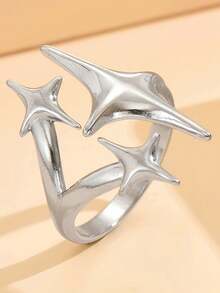 1pc Minimalist Stainless Steel Star Shaped Open Ring, Unique Fashion Design, Suitable For Banquet, Party, Holiday, And Daily Wear - Star Ring 2 - View 5