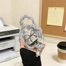 5pcs/Set Silver Butterfly Bead Style Cable Protector Sleeve, Compatible With Apple Data Cable, 18-20W Charger, Anti-Breakage And Scratch Protection