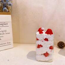 1 pieza Vela de ambiente con forma de pastel de crema y fruta, Vela aromática del Día de San Valentín, Vela de frasco de vidrio con aroma a fresa y chocolate, Adecuada para regalos de cumpleaños, Día de San Valentín, decoración de festivales, decoración de bodas, compañía y excelentes accesorios para fotografía - Multicolor - Ver 6