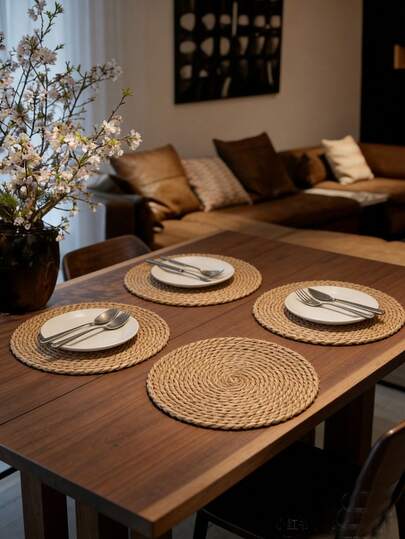 4-Piece Mini Succulent Potting Set, Straw Rope Woven Planter Pots, 26cm/10.2in Diameter, Decorated With Seaweed Rope, Suitable For Desktop Decoration, Student Dormitory And Office Decoration. Plant Pots Can Be Used For Home Decoration, Landscape Decoration, Party And Holiday Decoration, Birthday Party Decoration