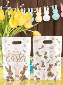 10/20/50 pezzi Sacchetti regalo di Pasqua, sacchetti di plastica con motivo coniglietto di Pasqua marrone con manici, sacchetti per feste di Pasqua, adatti per la caccia alle uova di Pasqua, forniture per feste, confezioni regalo di Pasqua - Multicolore - Visualizzare 10