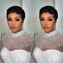 250Density 13x4 Lace Short Bob Pixie Cut Wigs For Women 13x4 Lace Front Curly Human Hair Wigs Pixie Cut Human Hair Wigs Natural Black Short Curly Human Hair Wig Short Layered Brazilian Virgin Human Hair Gluless Wigs - Natural Black - 查看 9