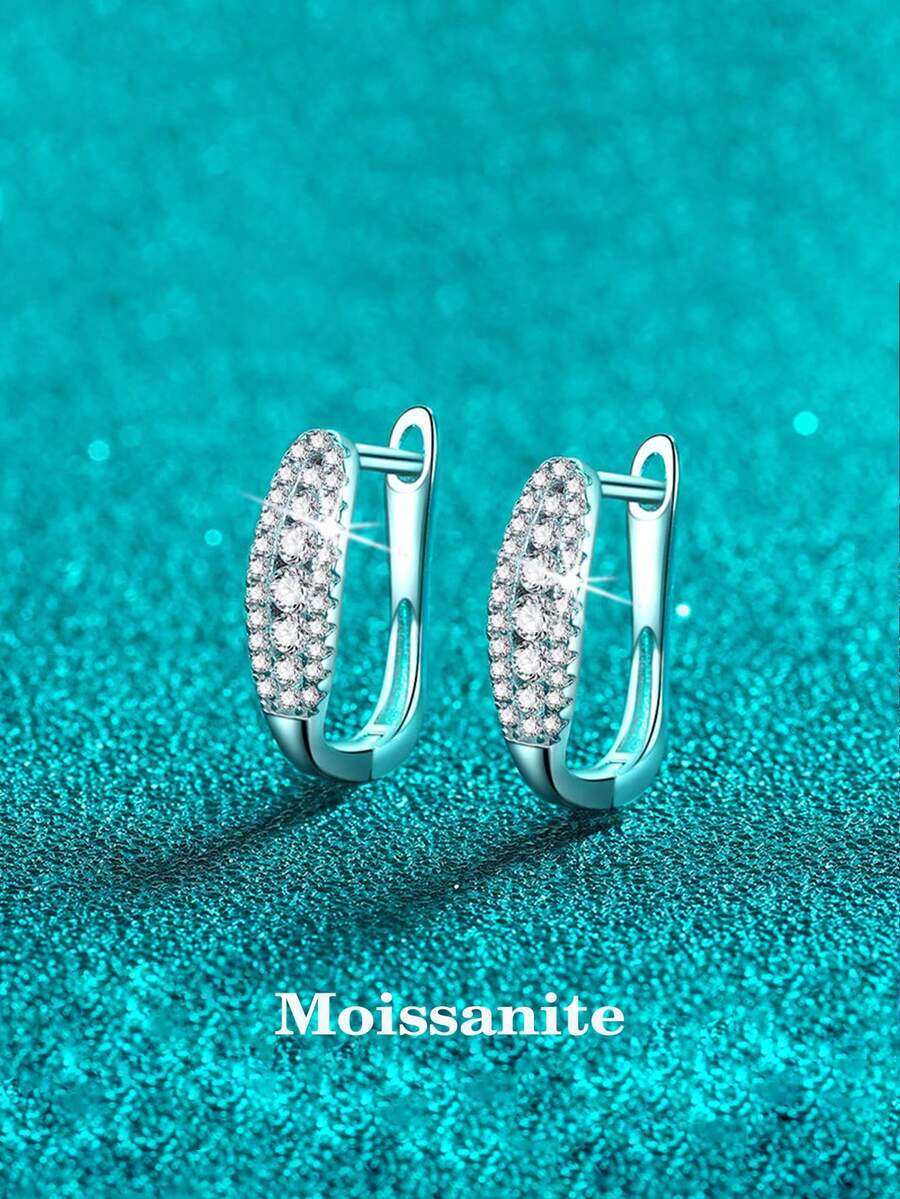 BLOVEMEE 2pcs Luxury 925 Sterling Silver 0.5Carat X 2 Moissanite U-Shaped Fashion Earrings, Suitable For Women's Daily Wear, Party, Holiday, Mother's Day, Wedding Anniversary, Birthday, Shiny Jewelry Gift - EH0150M - View 1
