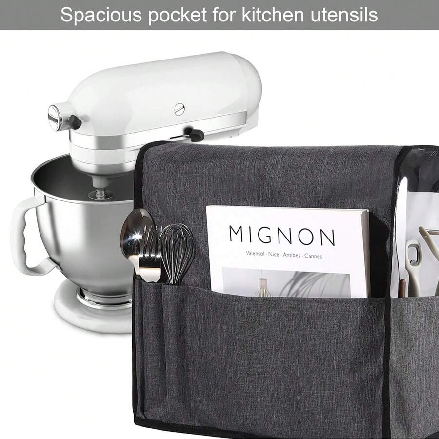 High-Grade Waterproof Dust Cover For Mixer With Storage Bag - Made Of Oxford Fabric And TPU, Suitable For Mixers, Size 13.78x8.27x14.17 Inches, Does Not Come Into Direct Contact With Food. - Grey - View 1