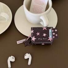 1pc Ins Korean Style Pink & Blue Leather Flip Cover Quilted Star Design Earphone Protective Case Compatible With Apple 4/Pro 3, New Version - Multicolor - View 3