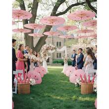 Paraguas de papel para bodas (1/2/5/10 piezas) - Mangos de madera, paraguas de papel pintados a mano, sombrillas blancas, paraguas de papel al óleo redondos chinos retro, perfectos para bodas, novias, bodas vintage, sombrillas al aire libre, sombrillas Hanfu, accesorios, fotografía y decoraciones de boda. - Rosa - Ver 3