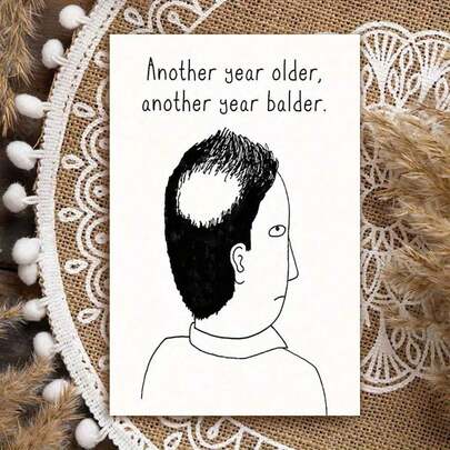 1pc Funny Bald Man Cartoon Design Birthday Card, 4.33" X 6.29", Unisex Greeting Card Suitable For All, Office Supplies, Stationery, Home Decor - Customizable Blank Space For Wishes, Comes With Envelope