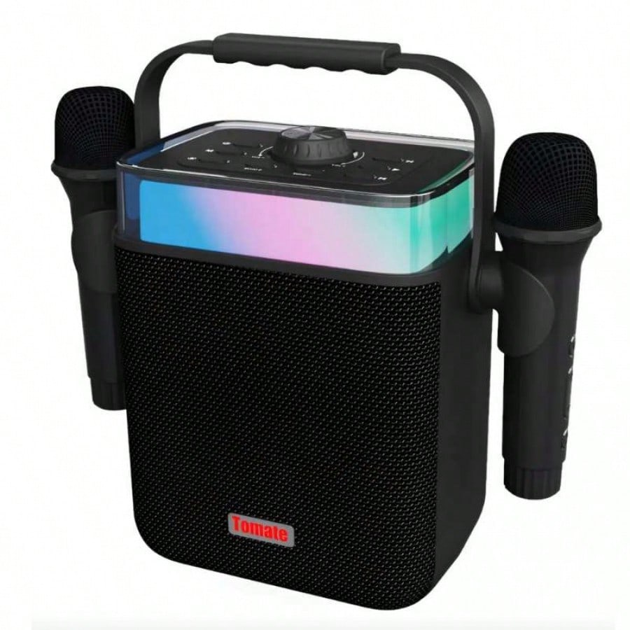 Sistema de Karaoke Portatil Bluetooth 25W con 2 Microfonos Inalambricos Luces RGB y Bateria 3600mAh